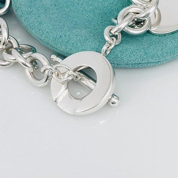 Large 9" Tiffany & Co Sterling Silver Blank Heart Tag Toggle Charm Bracelet - Picture 5 of 6